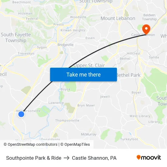Southpointe Park & Ride to Castle Shannon,  PA map