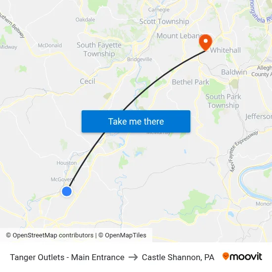 Tanger Outlets - Main Entrance to Castle Shannon,  PA map