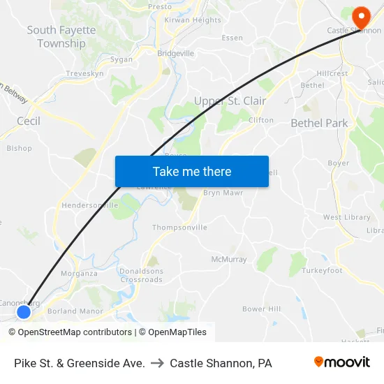 Pike St. & Greenside Ave. to Castle Shannon,  PA map