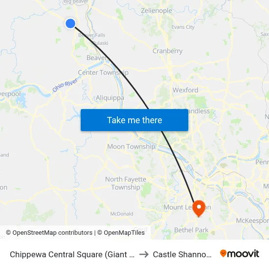 Chippewa Central Square (Giant Eagle) to Castle Shannon,  PA map