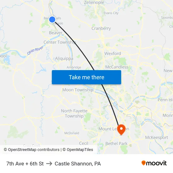 7th Ave + 6th St to Castle Shannon,  PA map