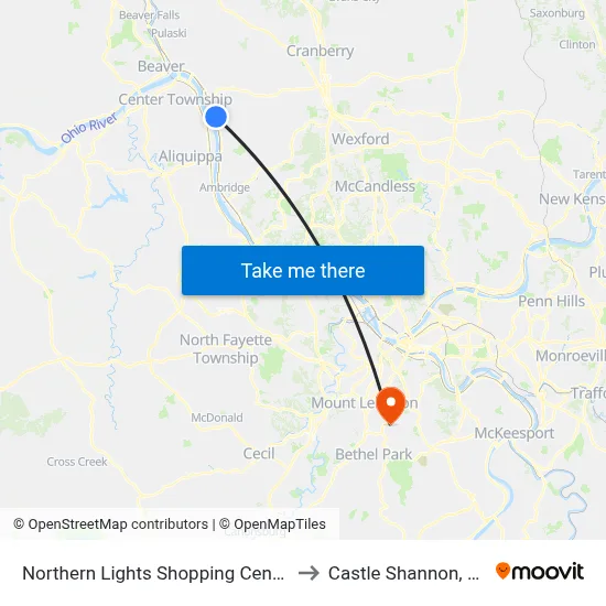 Northern Lights Shopping Center to Castle Shannon,  PA map