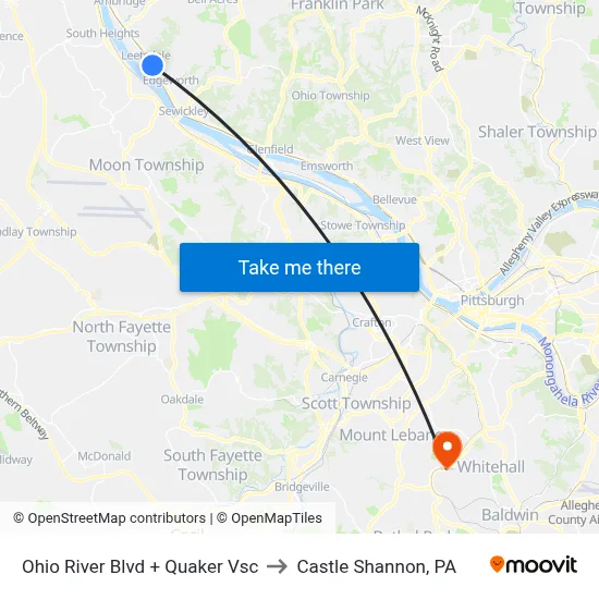Ohio River Blvd + Quaker Vsc to Castle Shannon,  PA map