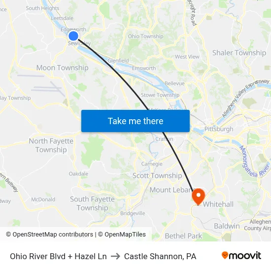 Ohio River Blvd + Hazel Ln to Castle Shannon,  PA map