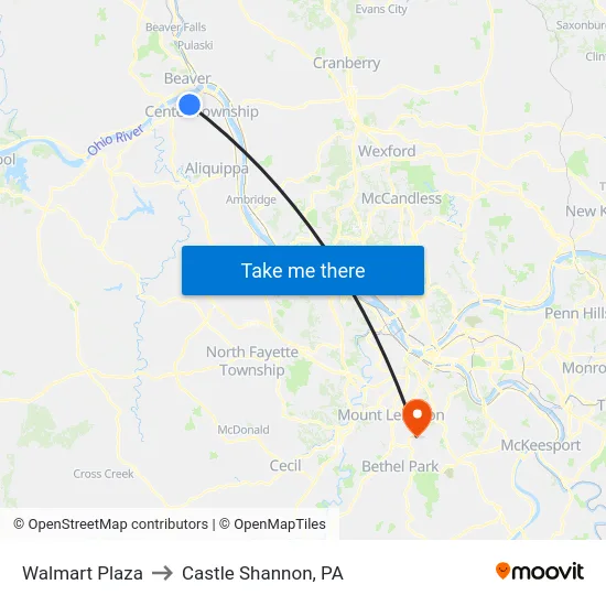 Walmart Plaza to Castle Shannon,  PA map