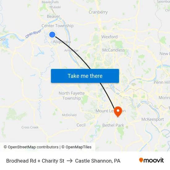 Brodhead Rd + Charity St to Castle Shannon,  PA map