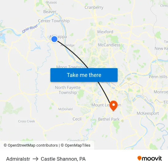 Admiralstr to Castle Shannon,  PA map