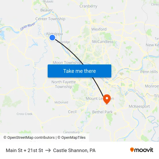 Main St + 21st St to Castle Shannon,  PA map