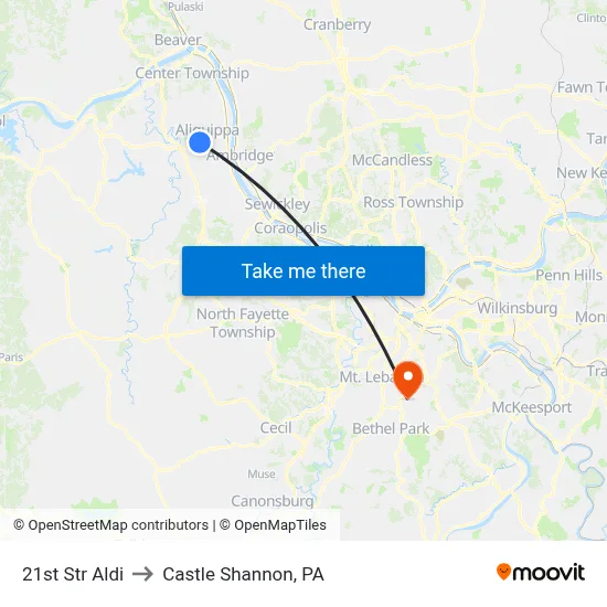 21st Str Aldi to Castle Shannon,  PA map