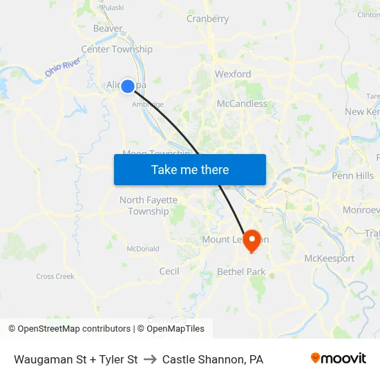 Waugaman St + Tyler St to Castle Shannon,  PA map
