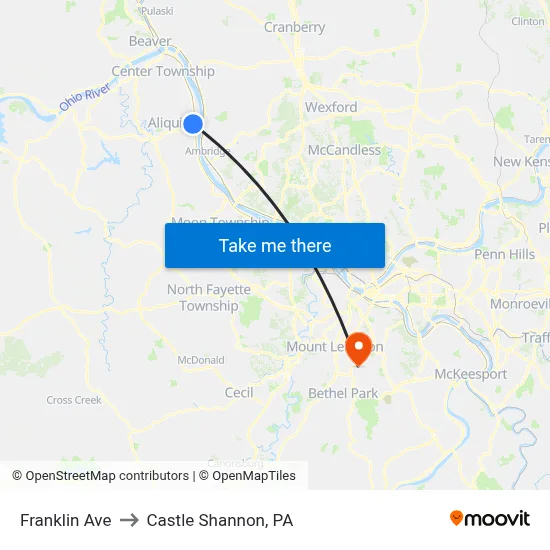 Franklin Ave to Castle Shannon,  PA map