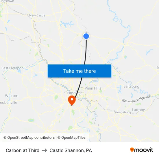 Carbon at Third to Castle Shannon,  PA map