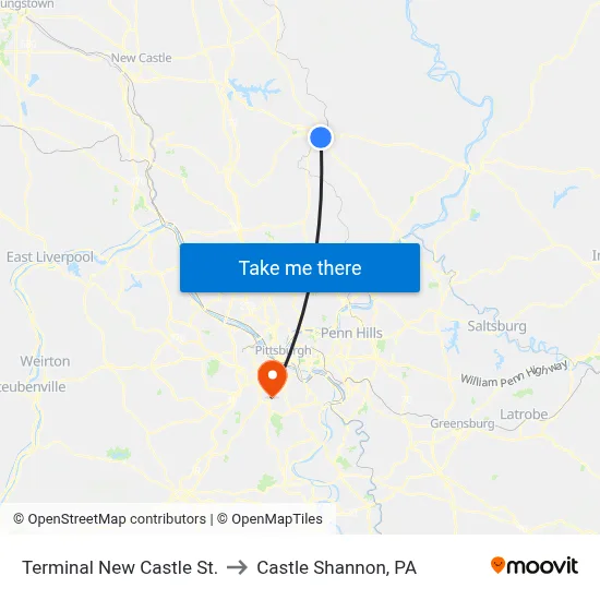 Terminal New Castle St. to Castle Shannon,  PA map