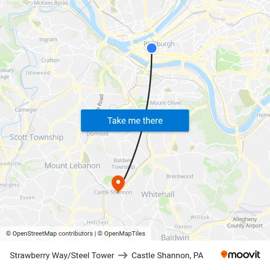 Strawberry Way/Steel Tower to Castle Shannon,  PA map