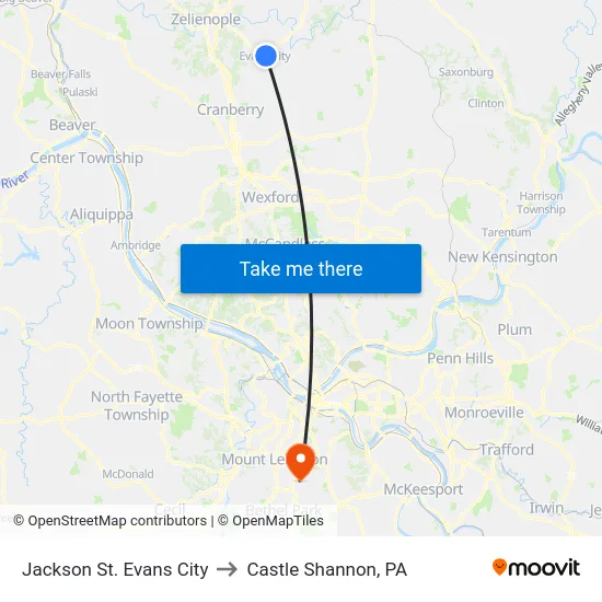 Jackson St. Evans City to Castle Shannon,  PA map