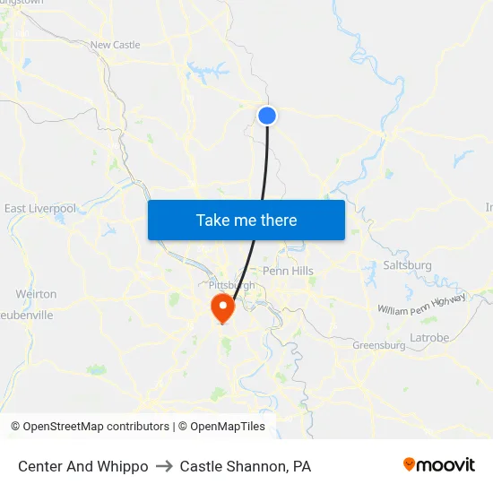 Center And Whippo to Castle Shannon,  PA map