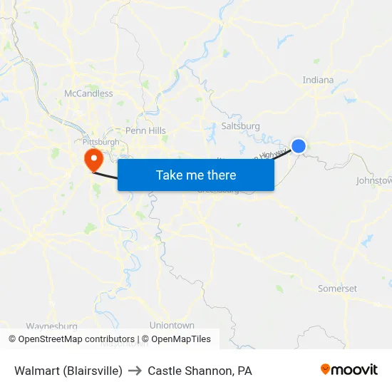 Walmart (Blairsville) to Castle Shannon,  PA map