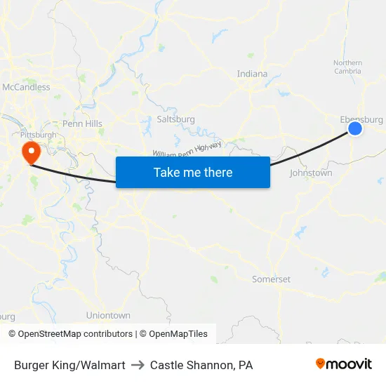 Burger King/Walmart to Castle Shannon,  PA map