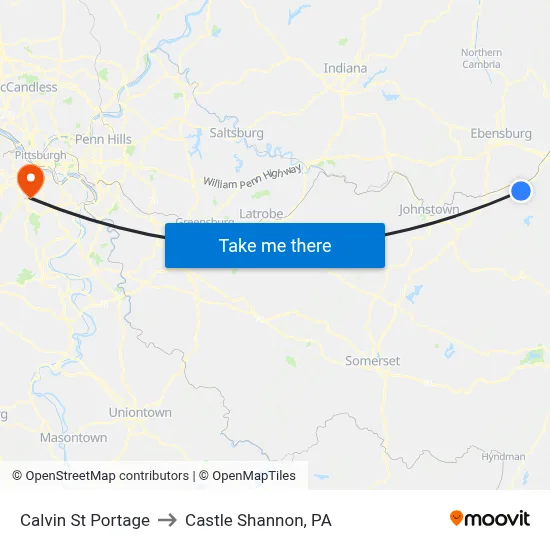 Calvin St Portage to Castle Shannon,  PA map