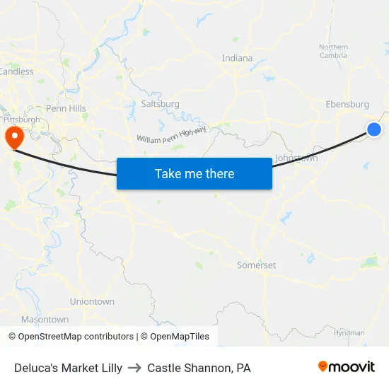 Deluca's Market Lilly to Castle Shannon,  PA map