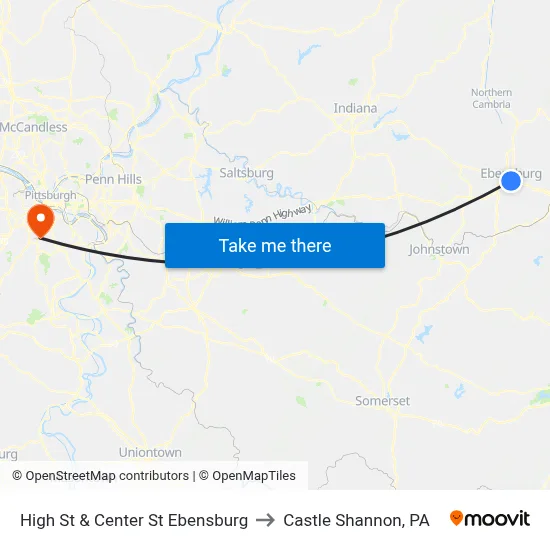 High St & Center St Ebensburg to Castle Shannon,  PA map