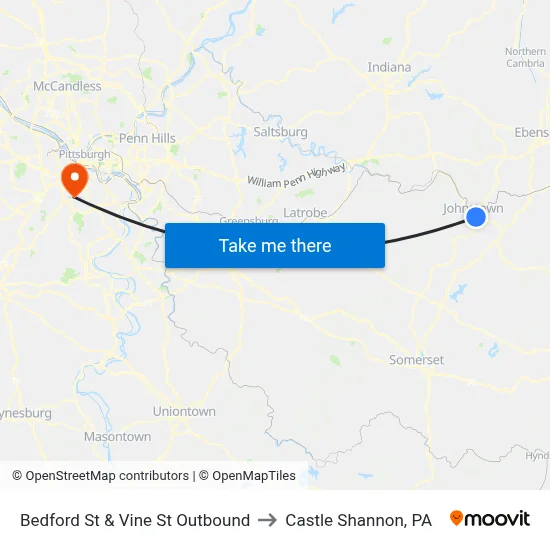Bedford St  & Vine St  Outbound to Castle Shannon,  PA map
