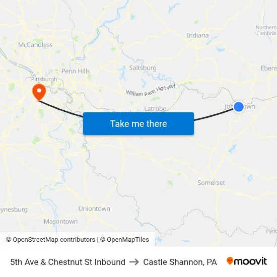 5th Ave & Chestnut St Inbound to Castle Shannon,  PA map