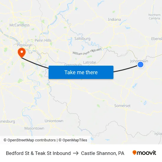 Bedford St & Teak St Inbound to Castle Shannon,  PA map