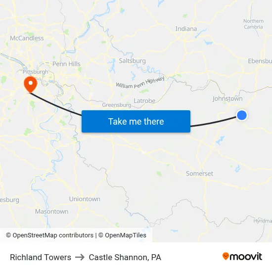 Richland Towers to Castle Shannon,  PA map