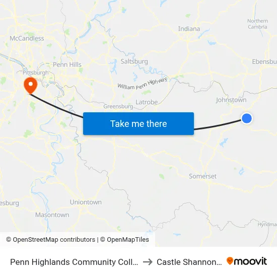 Penn Highlands Community College O to Castle Shannon,  PA map