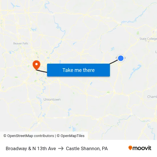 Broadway & N 13th Ave to Castle Shannon,  PA map