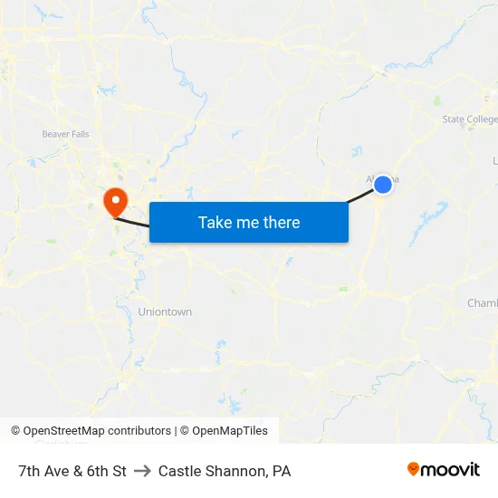 7th Ave & 6th St to Castle Shannon,  PA map