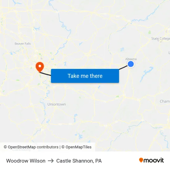 Woodrow Wilson to Castle Shannon,  PA map
