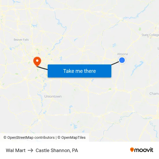 Wal Mart to Castle Shannon,  PA map