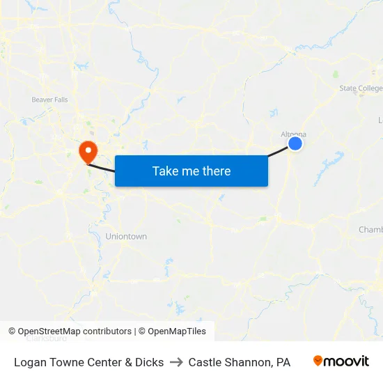 Logan Towne Center & Dicks to Castle Shannon,  PA map