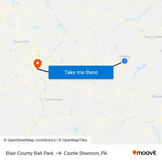 Blair County Ball Park to Castle Shannon,  PA map