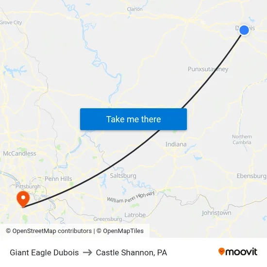 Giant Eagle Dubois to Castle Shannon,  PA map