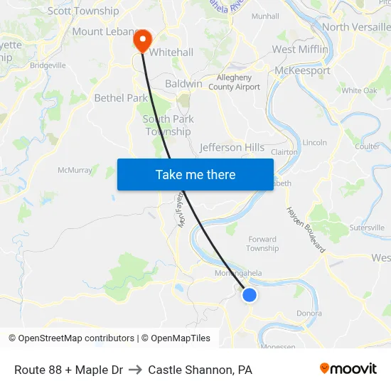 Route 88 + Maple Dr to Castle Shannon,  PA map