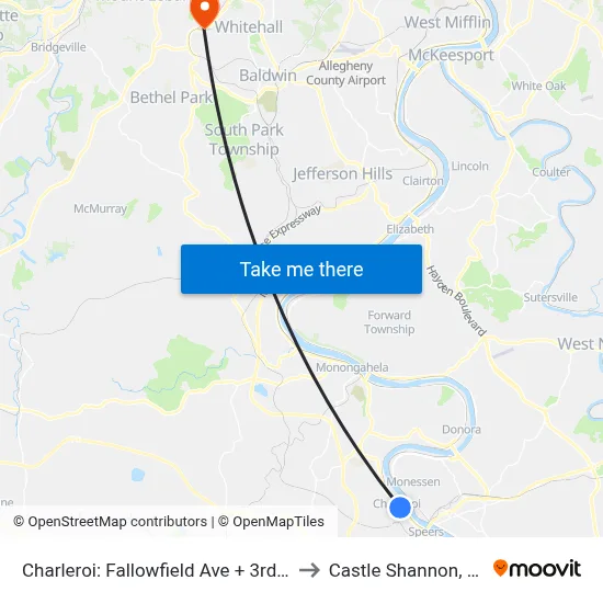 Charleroi: Fallowfield Ave + 3rd St to Castle Shannon,  PA map