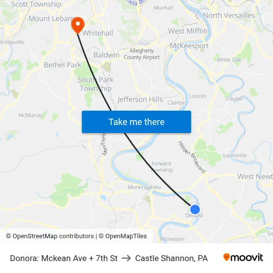 Donora: Mckean Ave + 7th St to Castle Shannon,  PA map