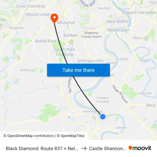 Black Diamond: Route 837 + Nelson St to Castle Shannon,  PA map
