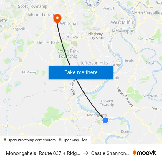 Monongahela: Route 837 + Ridge Ave to Castle Shannon,  PA map
