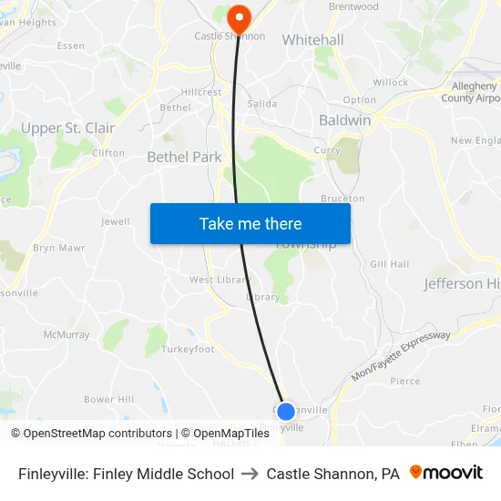 Finleyville: Finley Middle School to Castle Shannon,  PA map