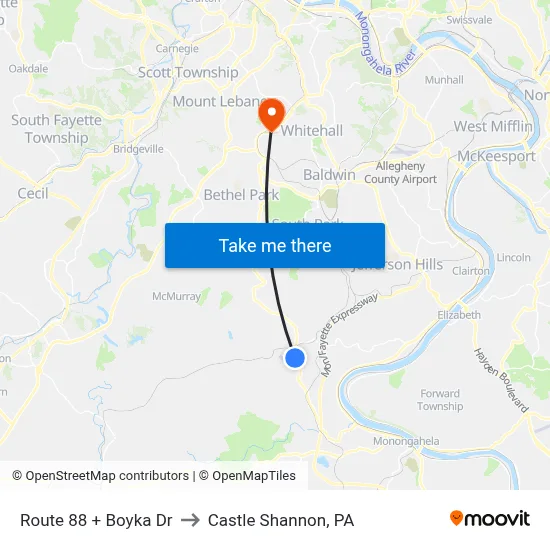 Route 88 + Boyka Dr to Castle Shannon,  PA map