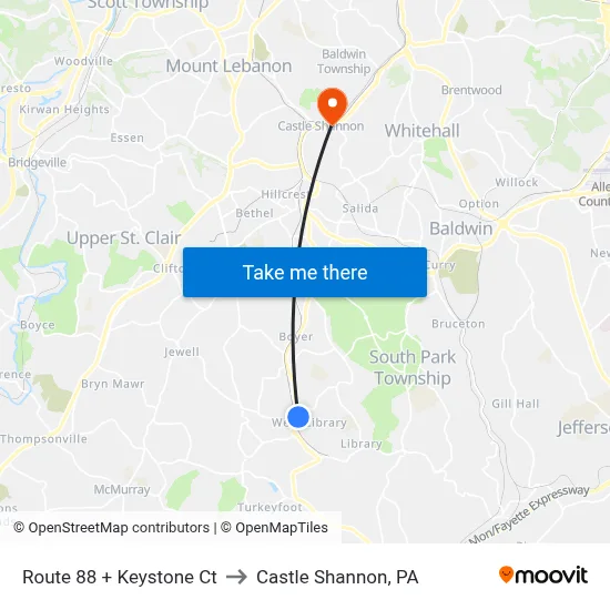 Route 88 + Keystone Ct to Castle Shannon,  PA map
