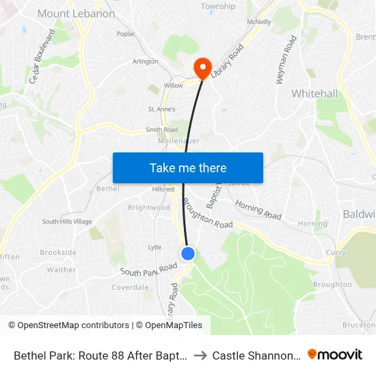 Bethel Park: Route 88 After Baptist Rd to Castle Shannon,  PA map