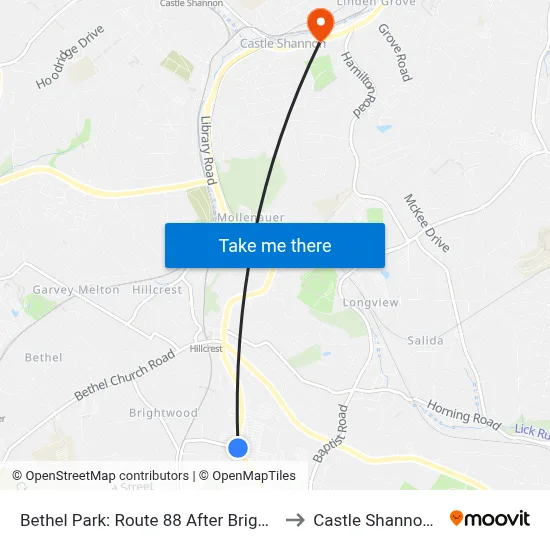 Bethel Park: Route 88 After Brightwood to Castle Shannon,  PA map