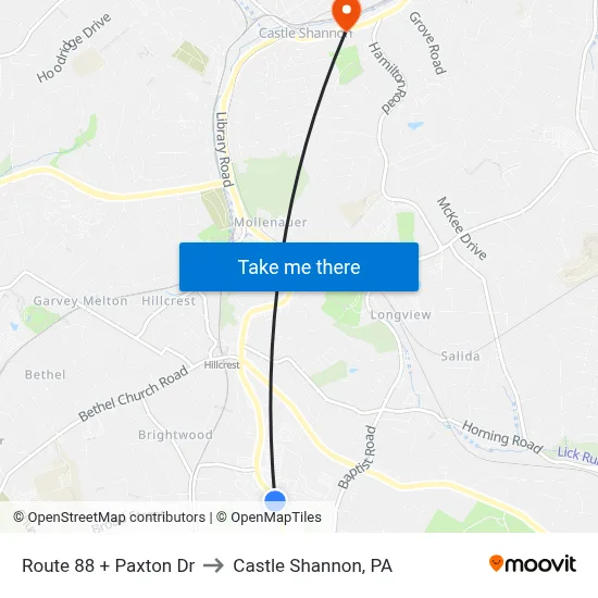 Route 88 + Paxton Dr to Castle Shannon,  PA map