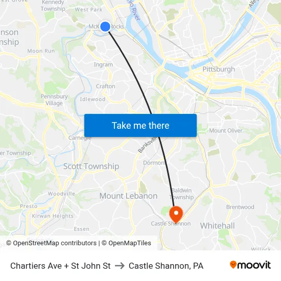 Chartiers Ave + St John St to Castle Shannon,  PA map