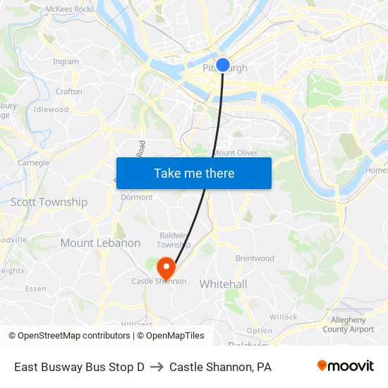 East Busway Bus Stop D to Castle Shannon,  PA map